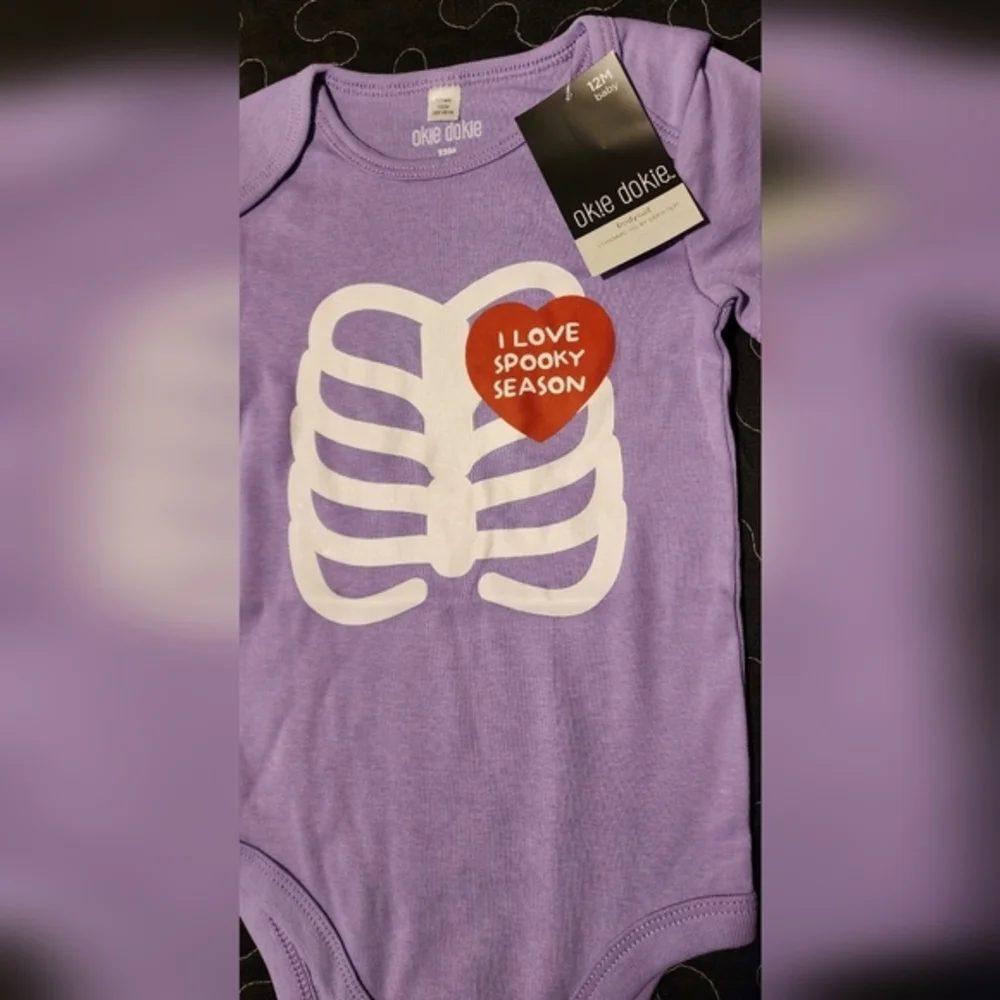 Okie Dokie‎ Halloween Skeleton Onesie Bodysuit Purple NWT Size 12 Months
